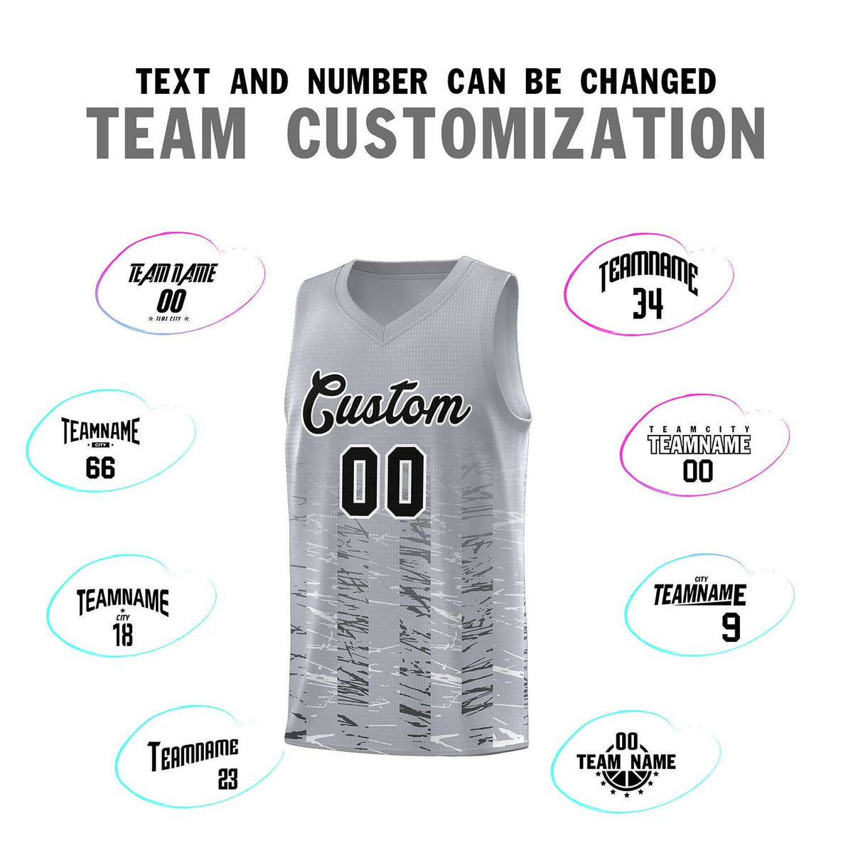 Custom Gray Black Personalized Scratches Pattern Sports Uniform Basketball Jersey Limited