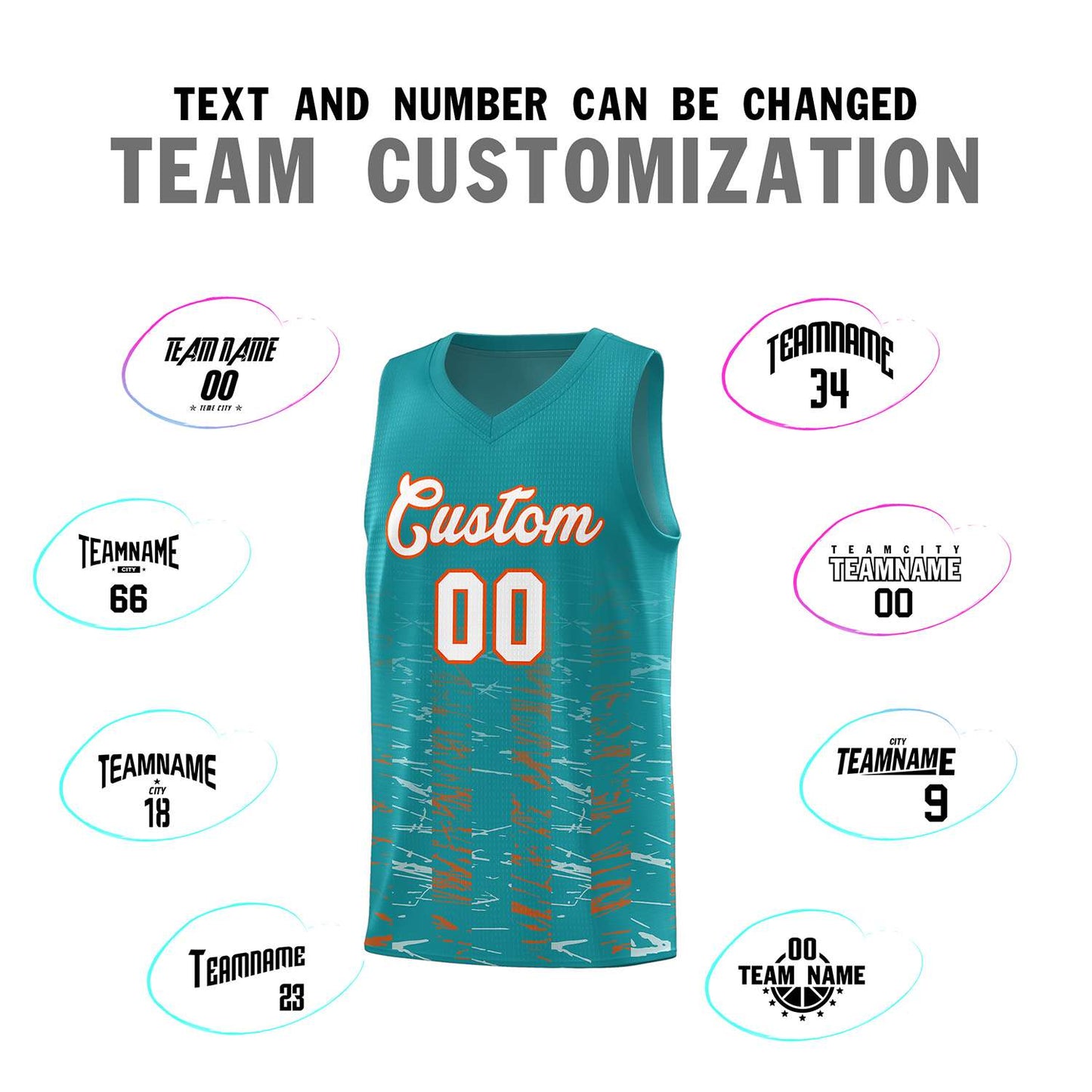 Custom Aqua White Personalized Scratches Pattern Sports Uniform Basketball Jersey Limited