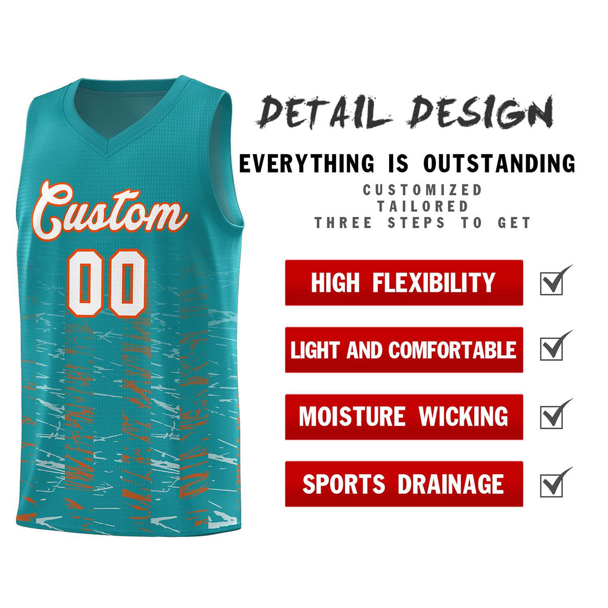 Custom Aqua White Personalized Scratches Pattern Sports Uniform Basketball Jersey Limited