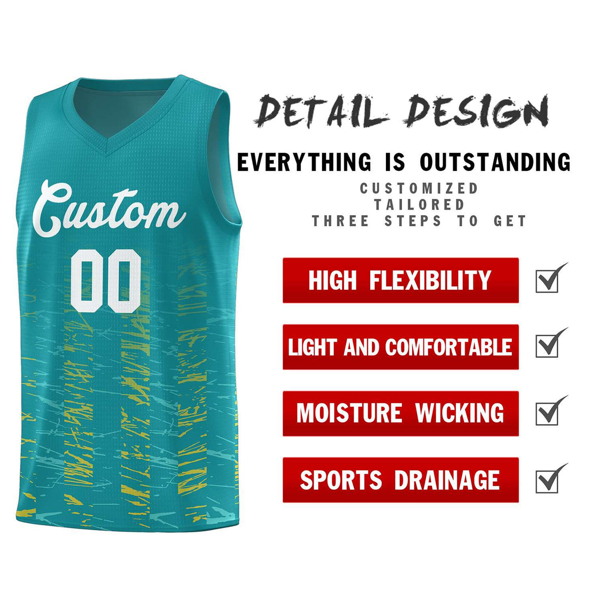 Custom Aqua White Personalized Scratches Pattern Sports Uniform Basketball Jersey Limited
