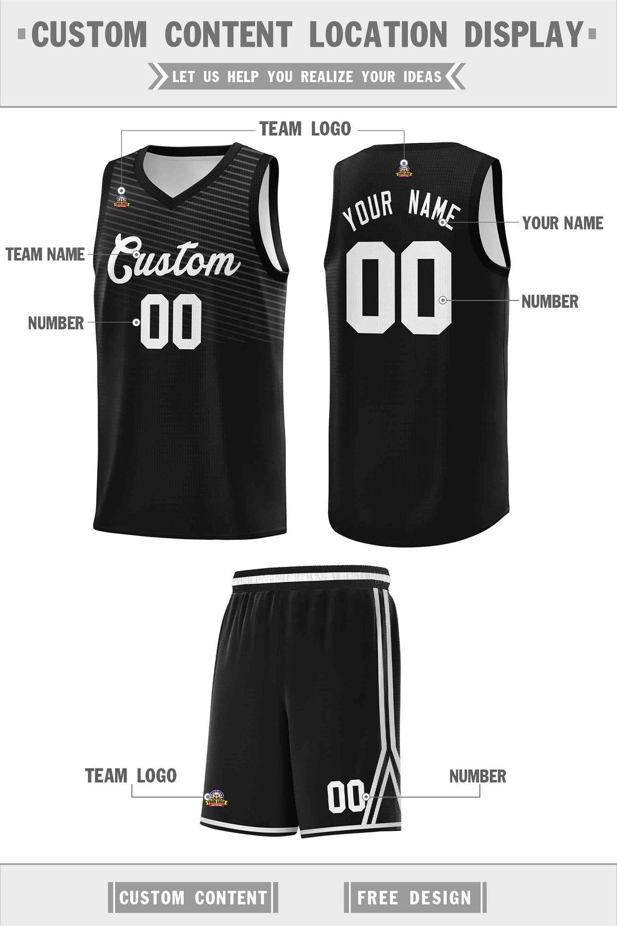 Custom Black White Chest Slash Patttern Sports Uniform Basketball Jersey Limited