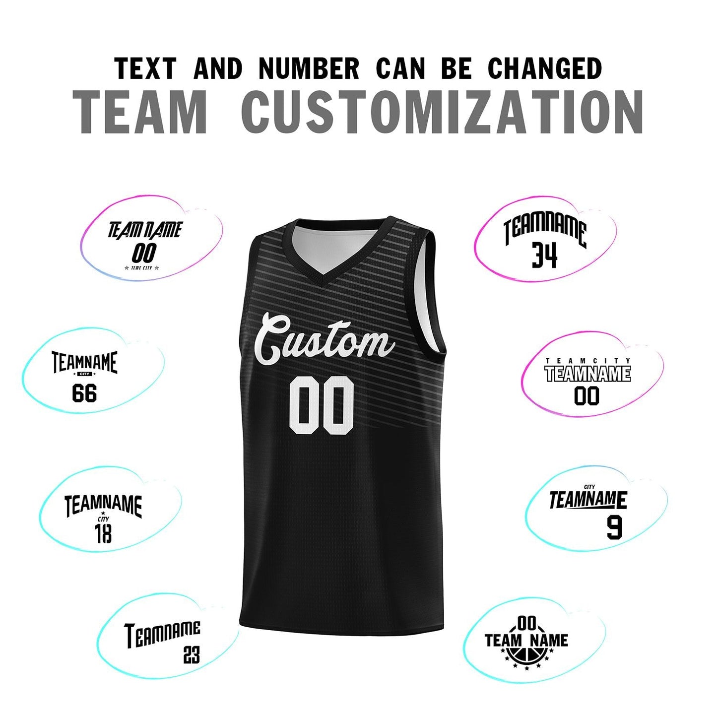 Custom Black White Chest Slash Patttern Sports Uniform Basketball Jersey Limited