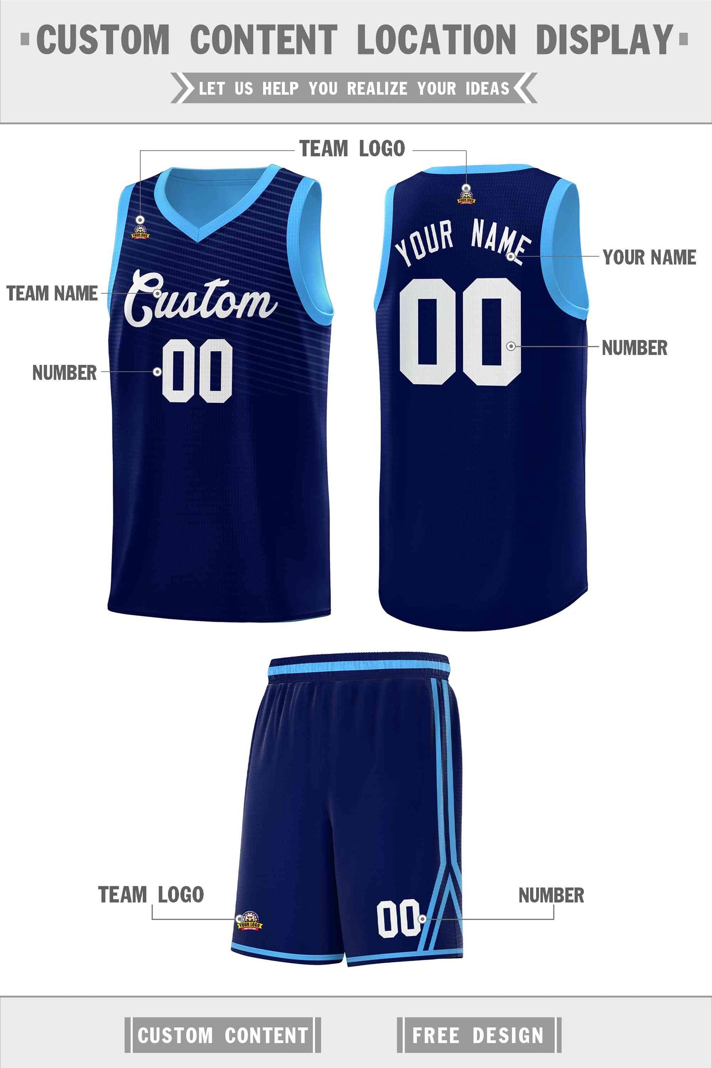 Custom Blue White Chest Slash Patttern Sports Uniform Basketball Jersey Limited