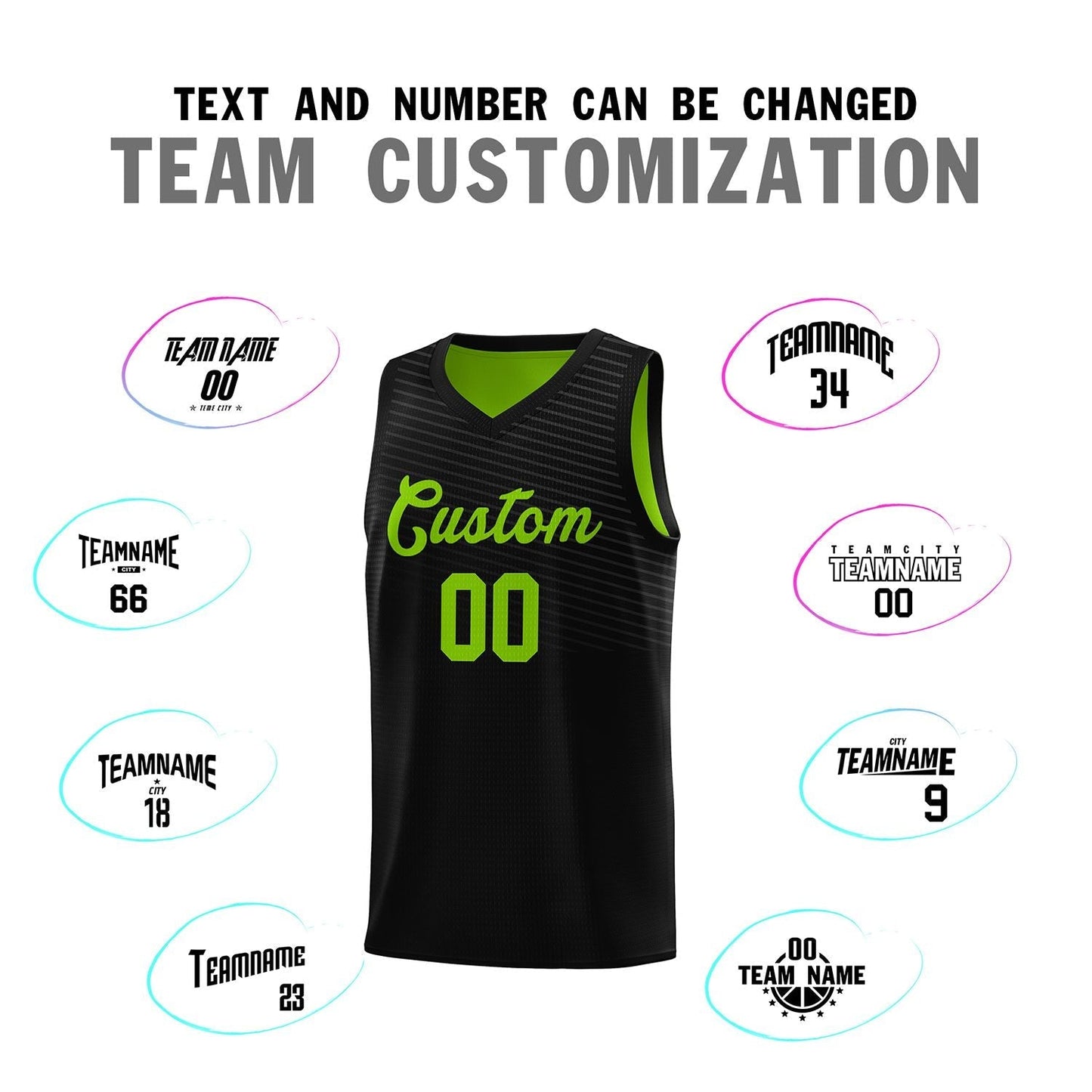 Custom Black Neon Green Chest Slash Patttern Sports Uniform Basketball Jersey Limited