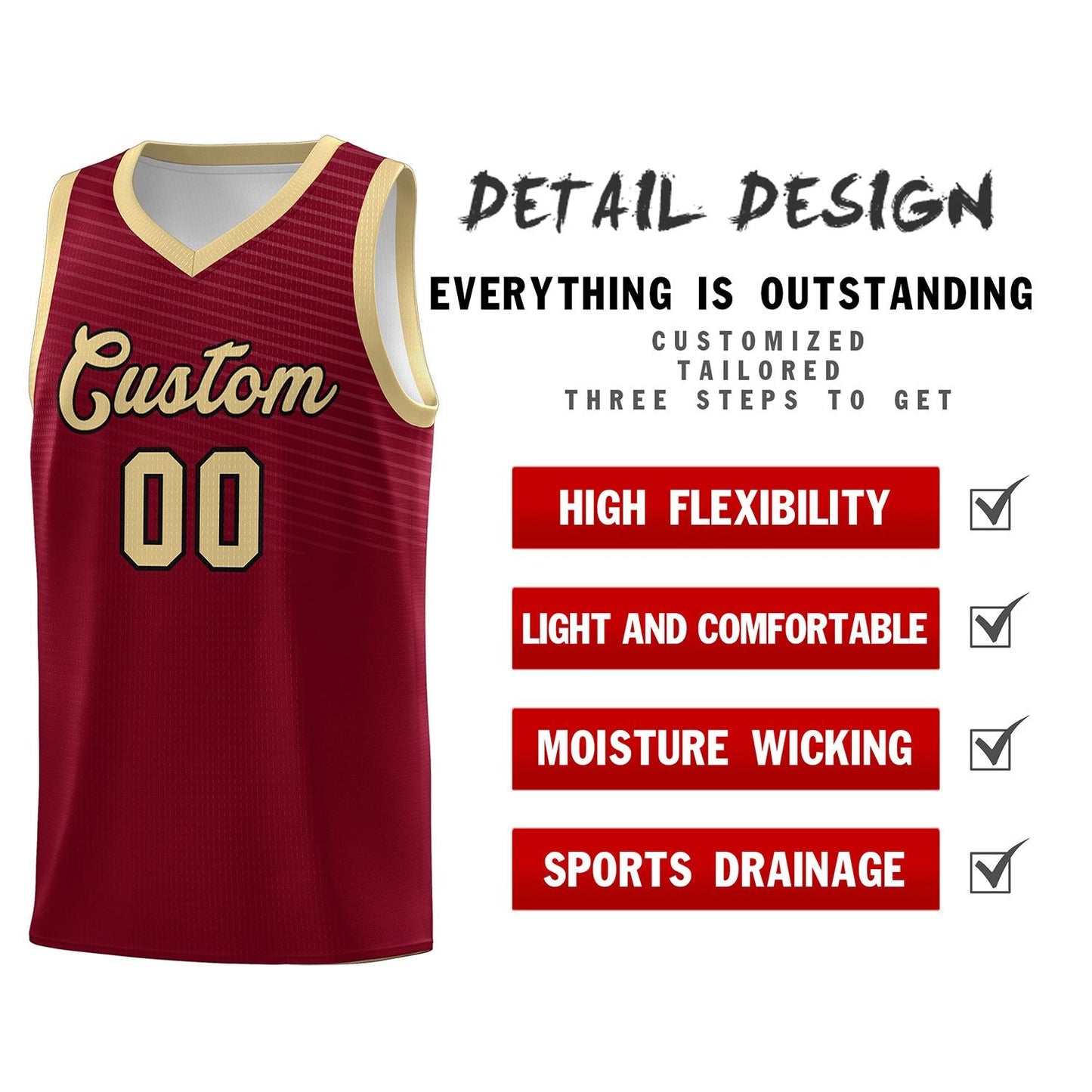 Custom Crimson Khaki Chest Slash Patttern Sports Uniform Basketball Jersey Limited