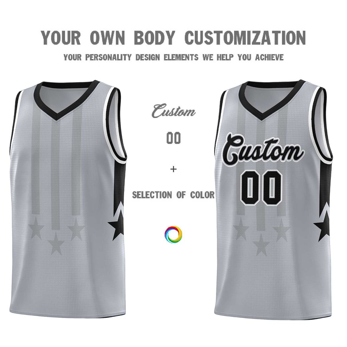 Custom Gray Black and White Gradient Star Graffiti Pattern Sports Uniform Basketball Jersey Limited
