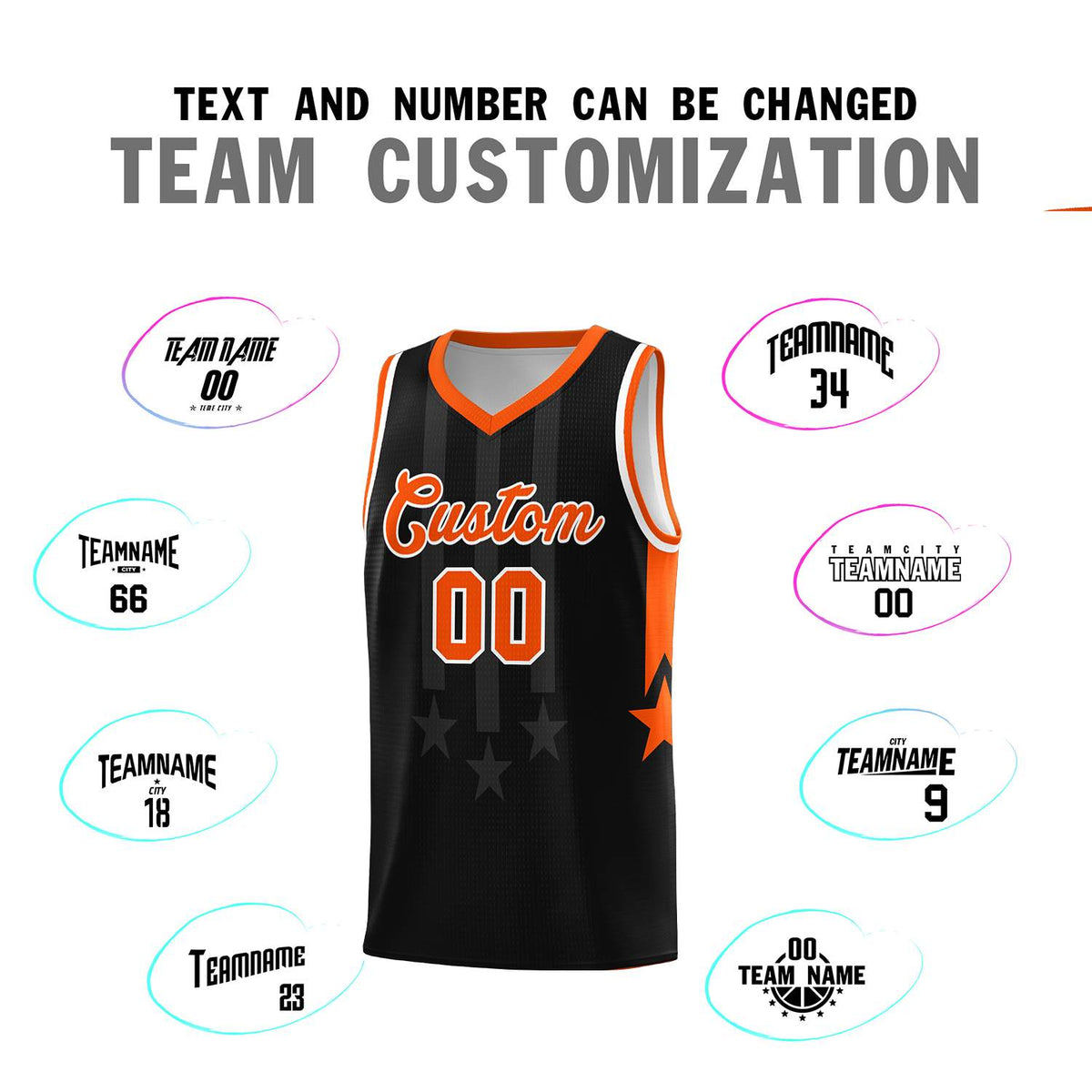 Custom Black Orange and White Gradient Star Graffiti Pattern Sports Uniform Basketball Jersey Limited
