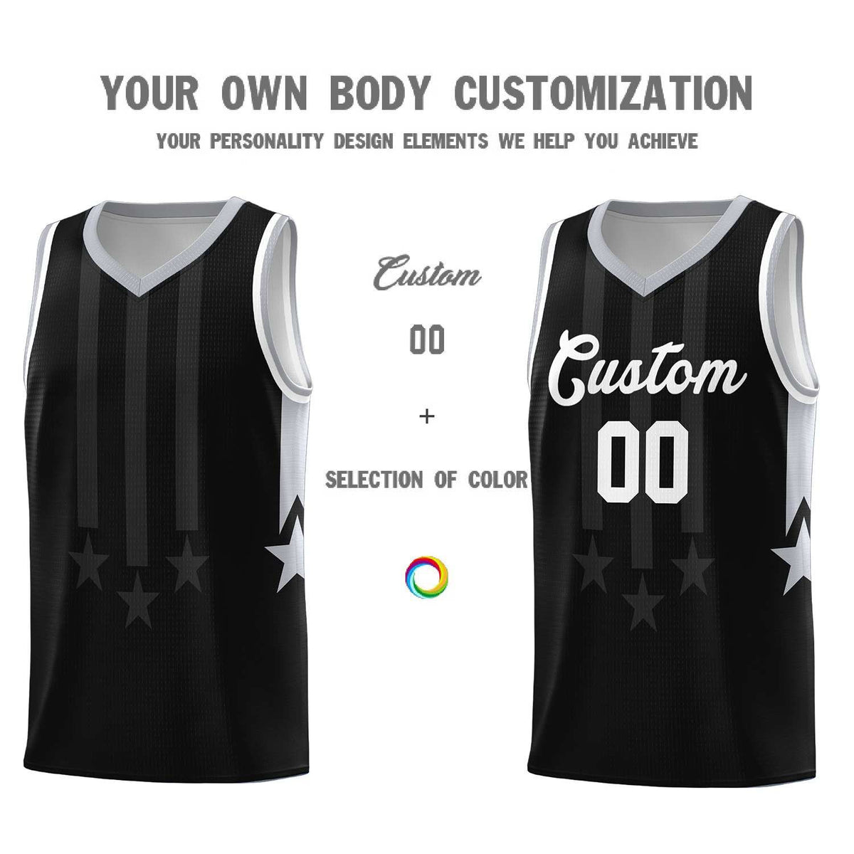 Custom Black Gray and White Gradient Star Graffiti Pattern Sports Uniform Basketball Jersey Limited