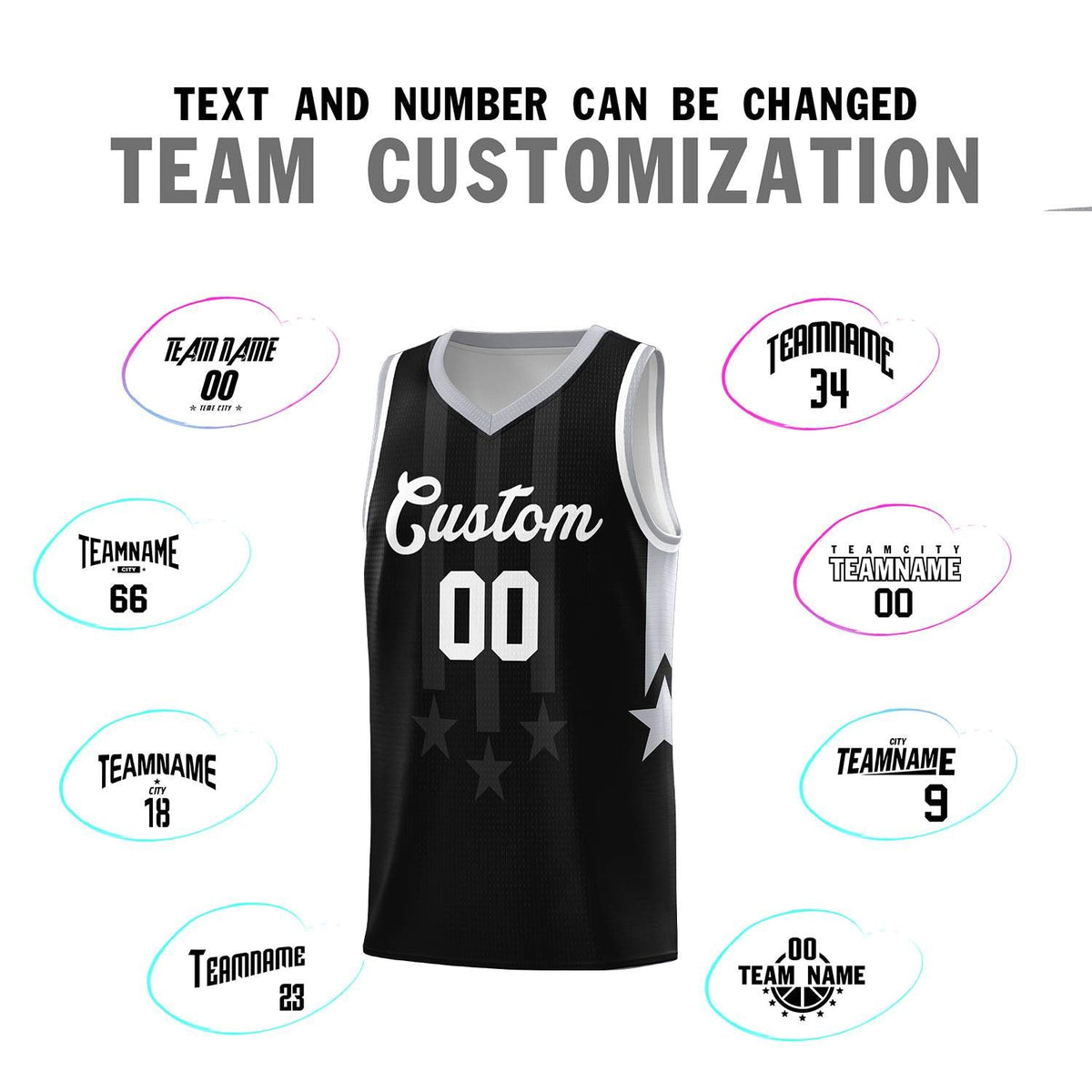 Custom Black Gray and White Gradient Star Graffiti Pattern Sports Uniform Basketball Jersey Limited