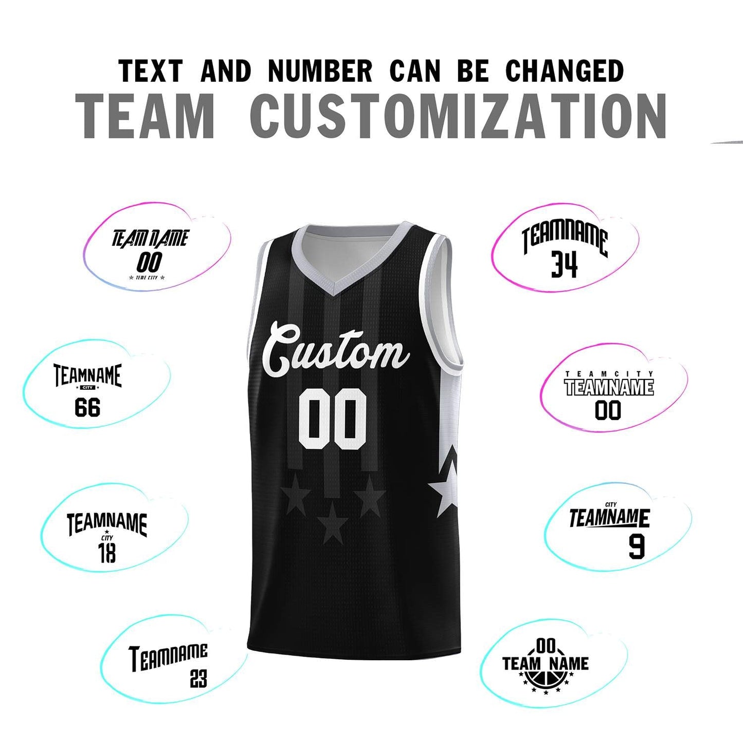 Custom Black Gray and White Gradient Star Graffiti Pattern Sports Uniform Basketball Jersey Limited