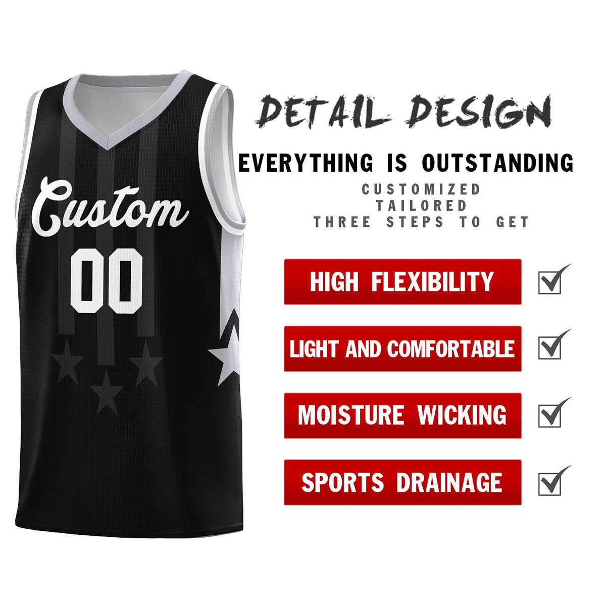 Custom Black Gray and White Gradient Star Graffiti Pattern Sports Uniform Basketball Jersey Limited