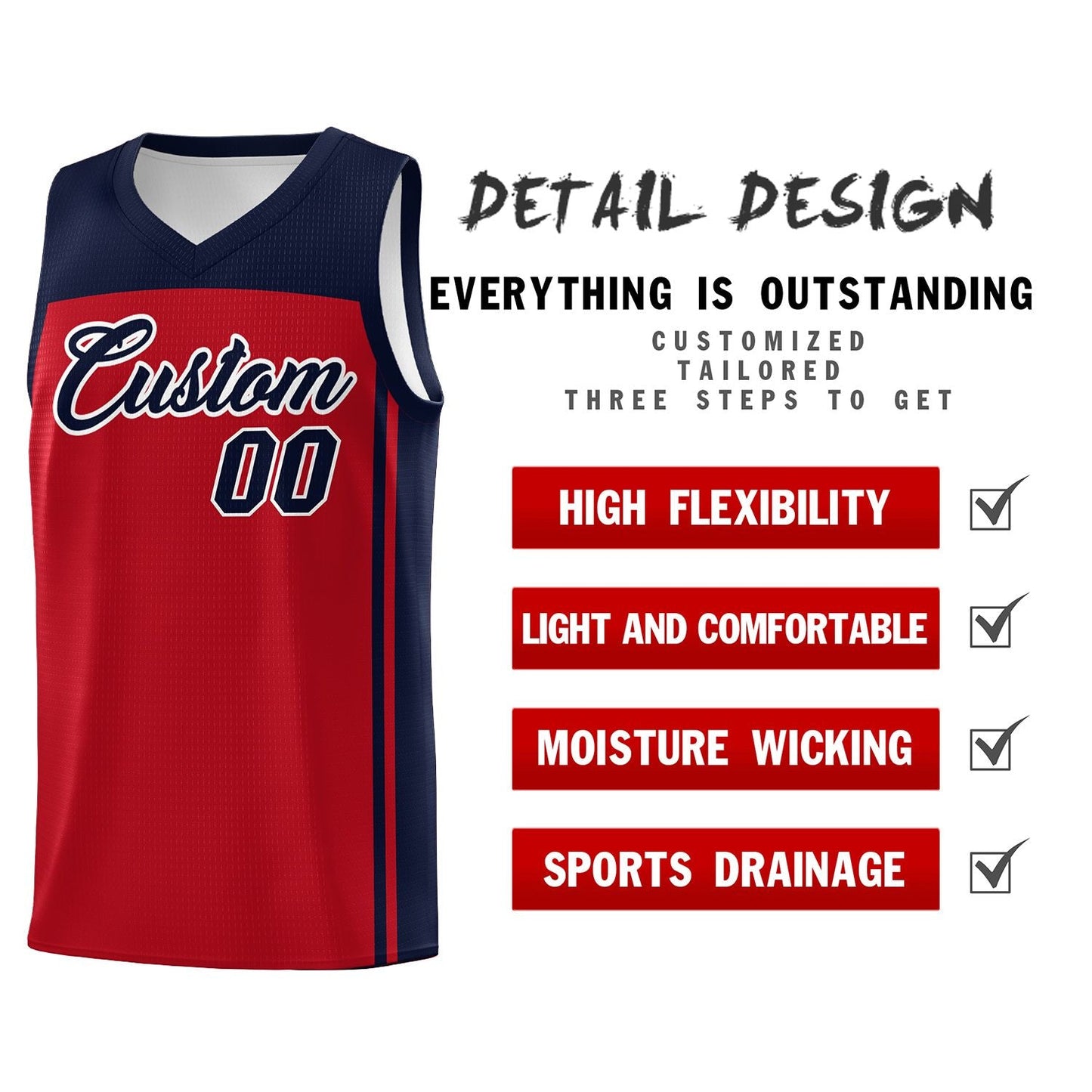 Custom Red Navy Classic Sets Sports Uniform Basketball Jersey Limited