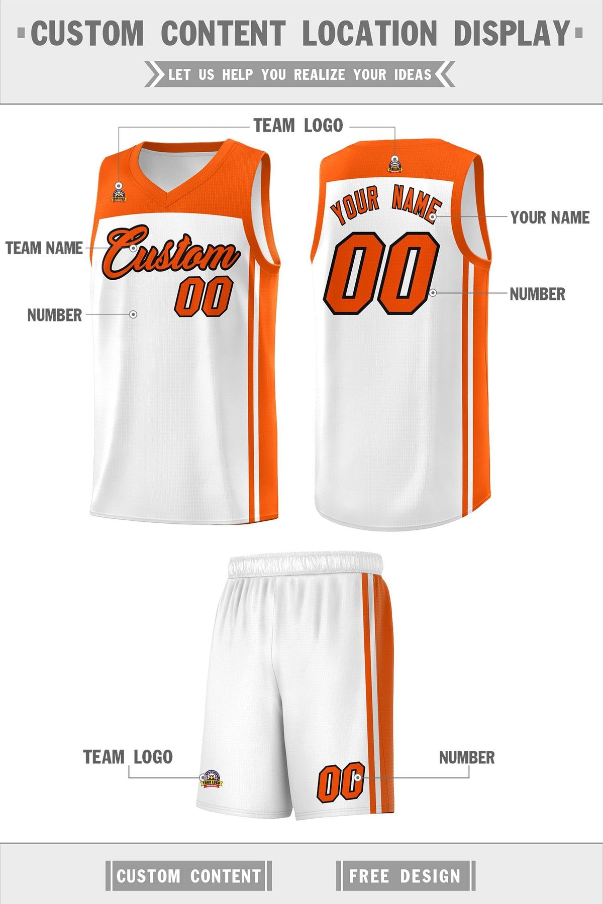Custom White Orange Classic Sets Sports Uniform Basketball Jersey Limited