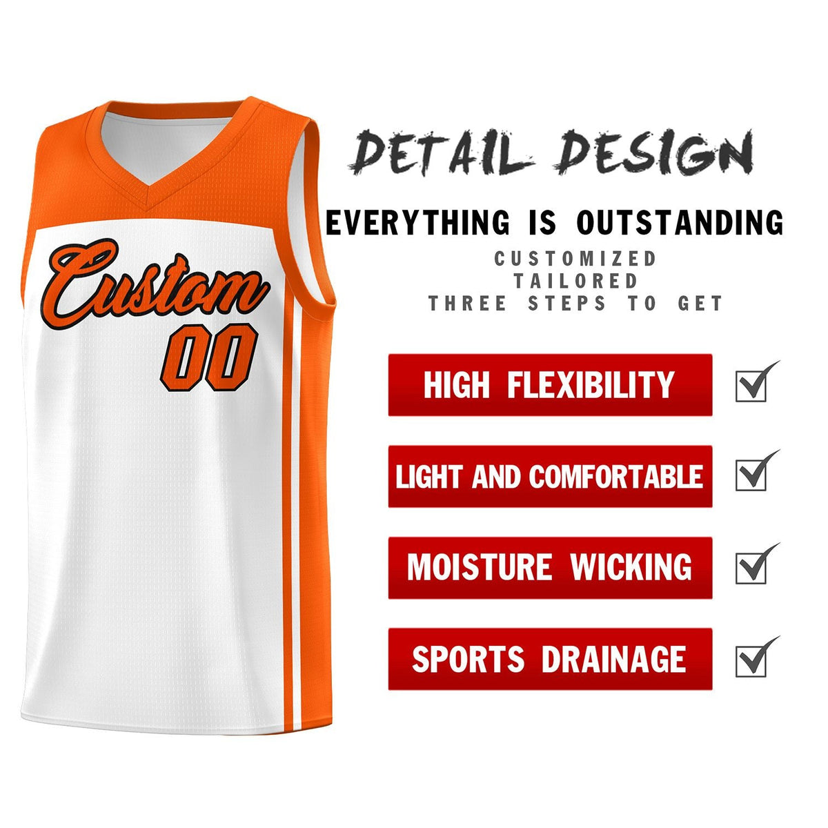 Custom White Orange Classic Sets Sports Uniform Basketball Jersey Limited