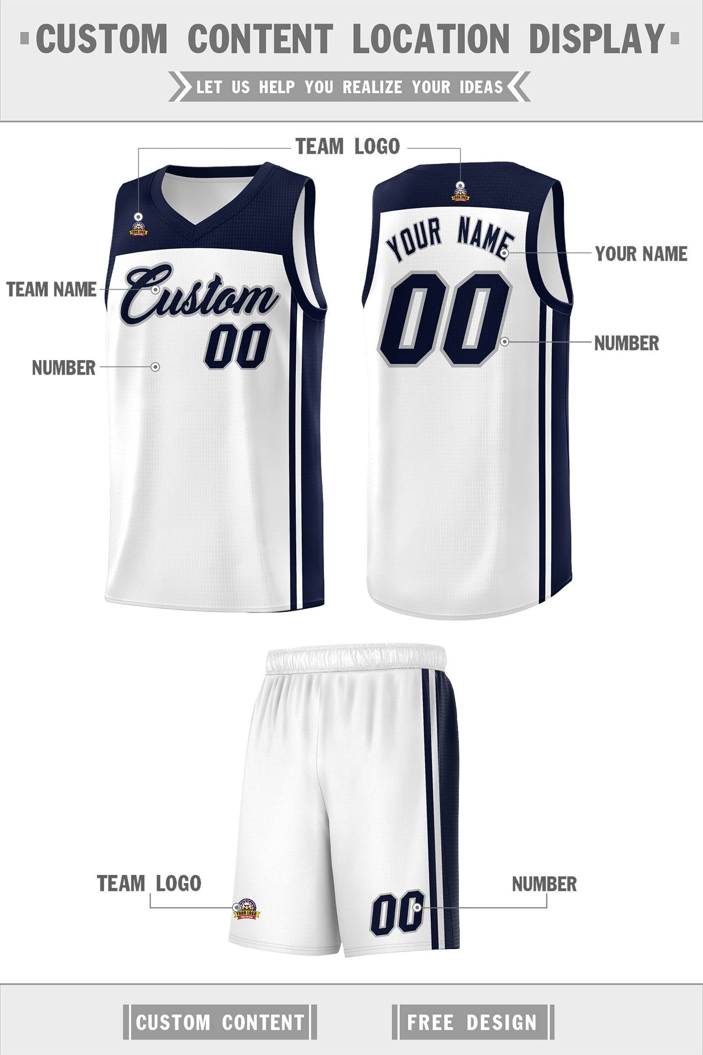 Custom White Navy Classic Sets Sports Uniform Basketball Jersey Limited