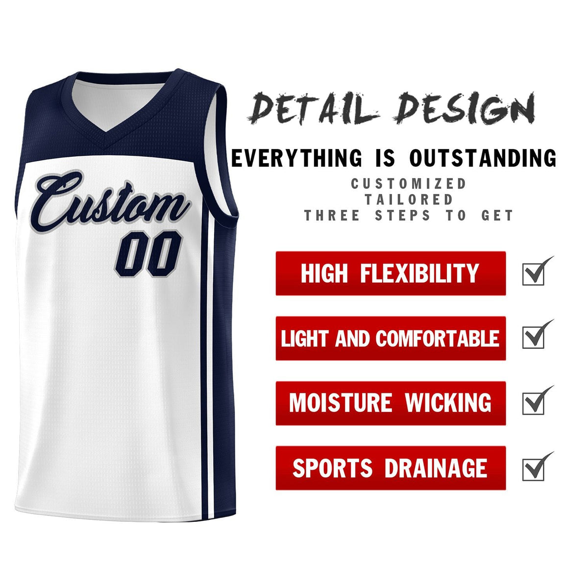 Custom White Navy Classic Sets Sports Uniform Basketball Jersey Limited