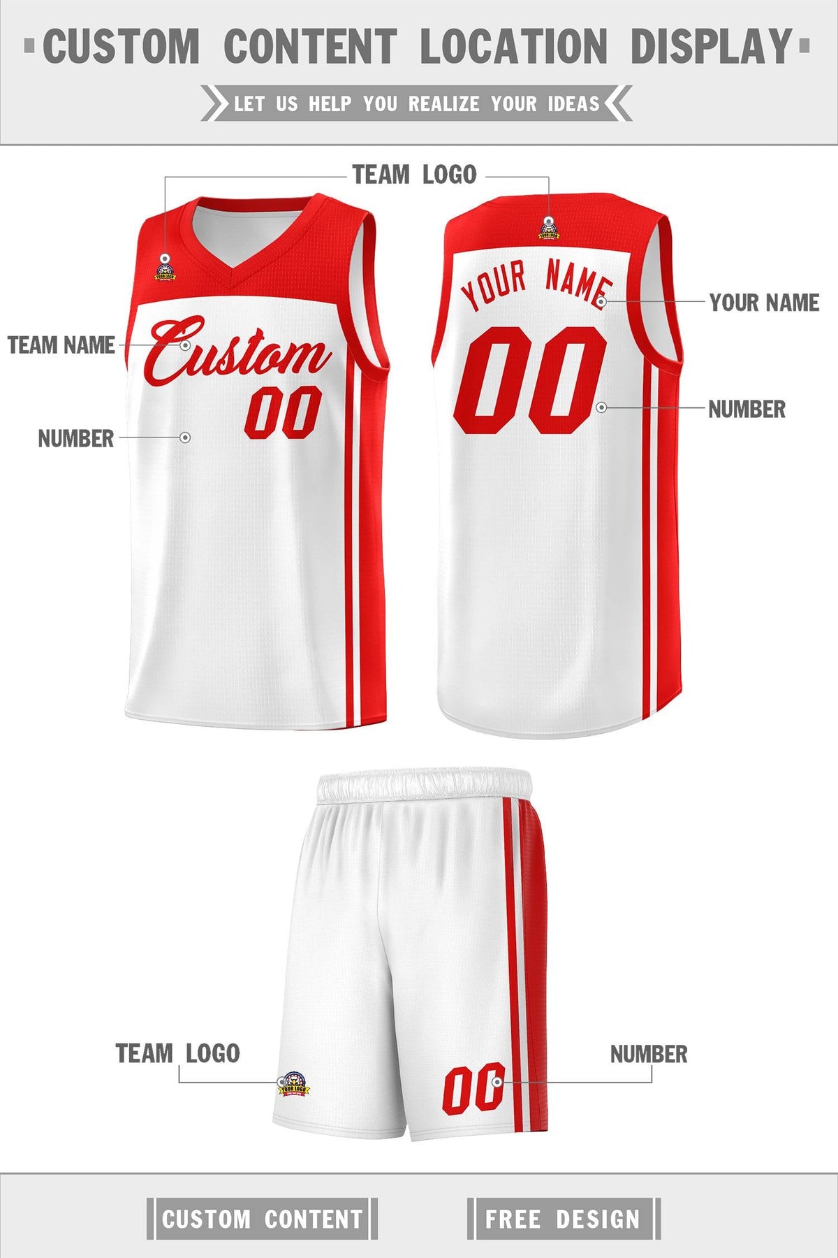 Custom White Red Classic Sets Sports Uniform Basketball Jersey Limited