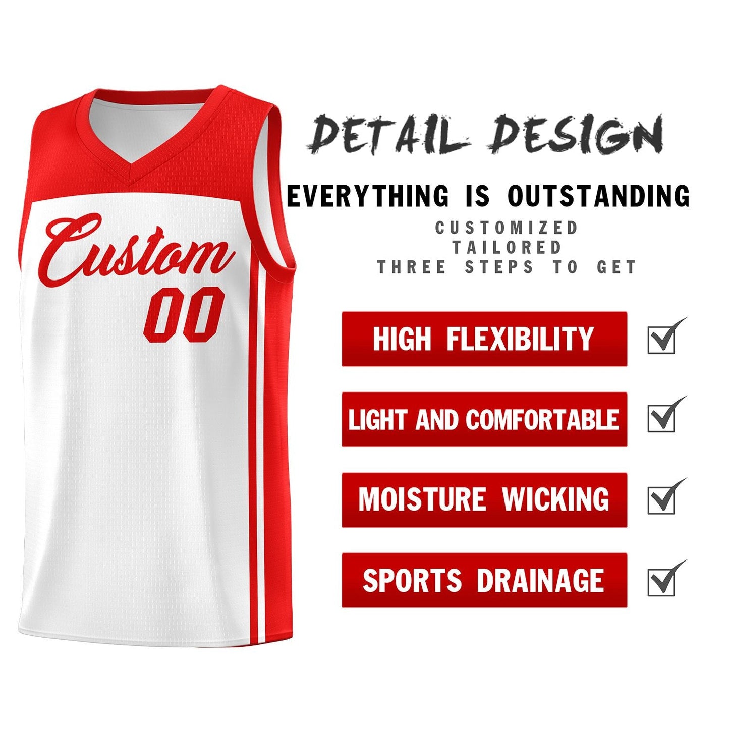 Custom White Red Classic Sets Sports Uniform Basketball Jersey Limited