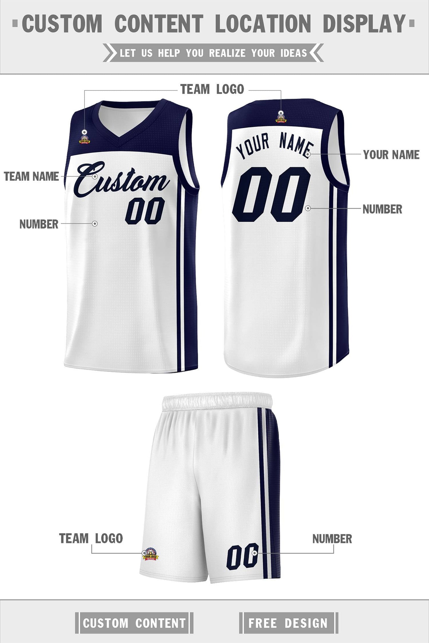 Custom White Navy Classic Sets Sports Uniform Basketball Jersey Limited