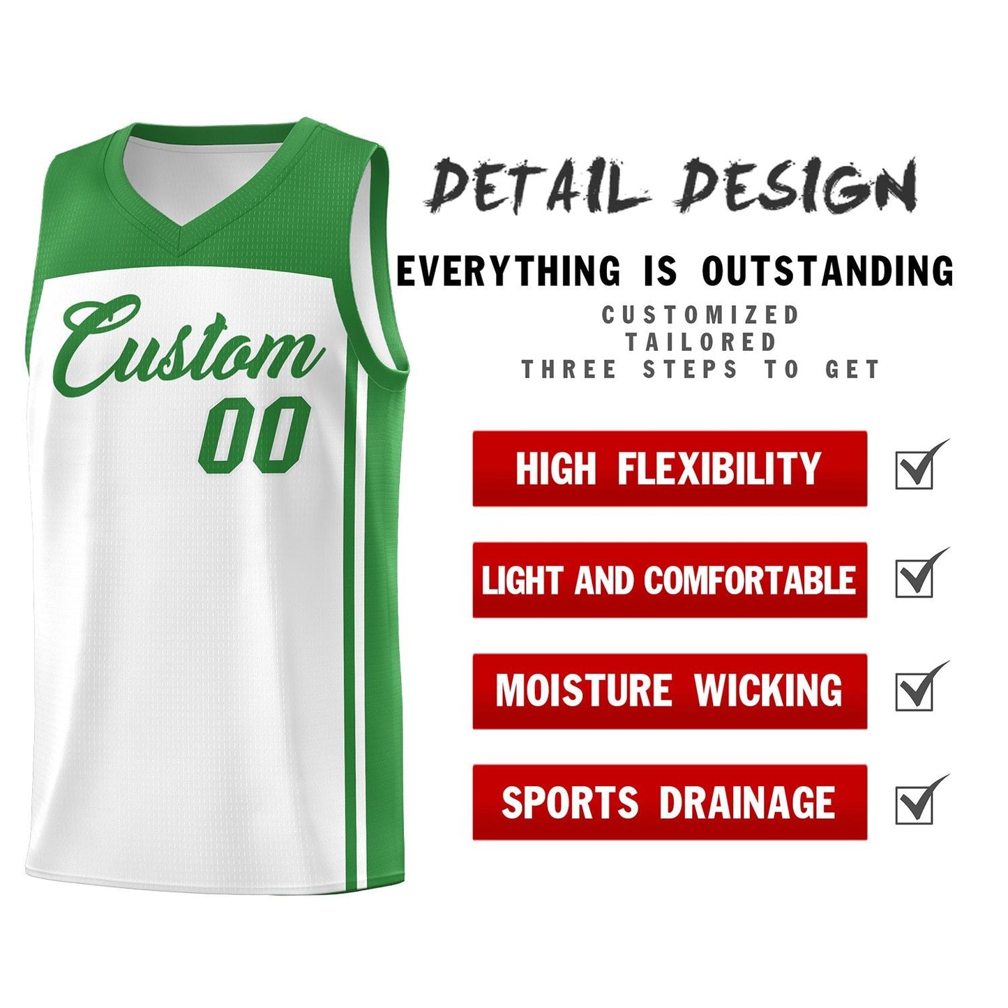 Custom White Kelly Green Classic Sets Sports Uniform Basketball Jersey Limited