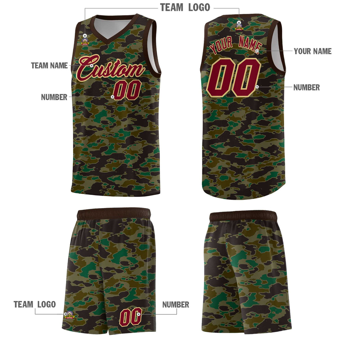 Custom Personalized Camo Sets Sports Uniform Basketball Jersey Limited