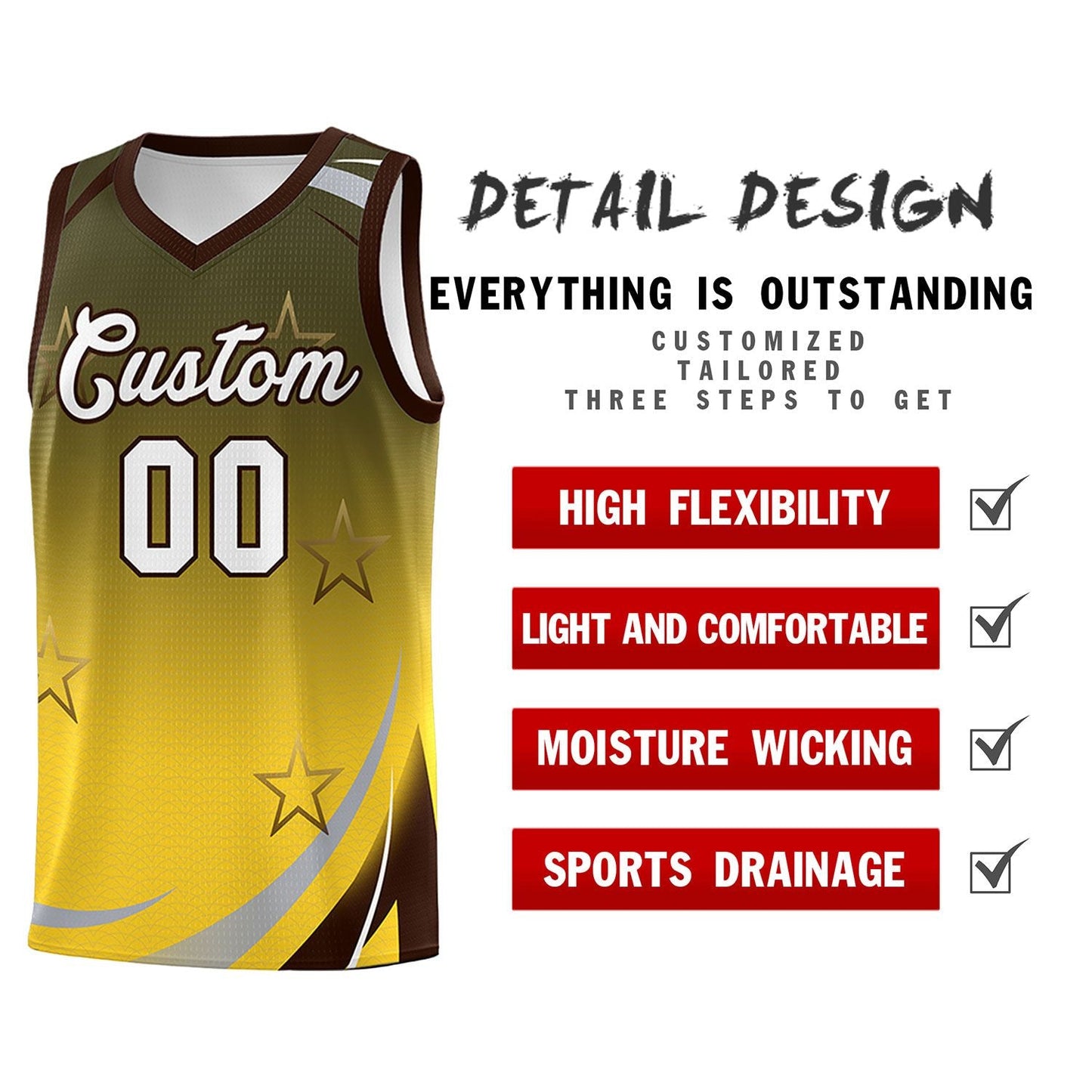 Custom Olive Gold Gradient Star Graffiti Pattern Sports Uniform Basketball Jersey Limited