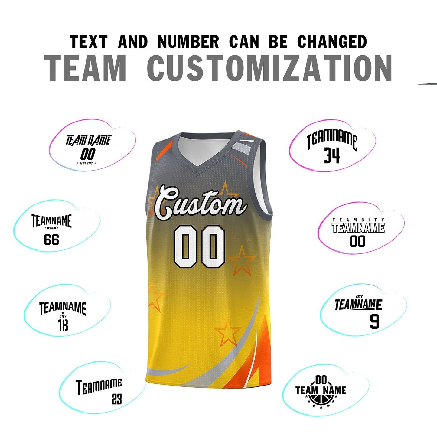 Custom Gray Gold Gradient Star Graffiti Pattern Sports Uniform Basketball Jersey Limited