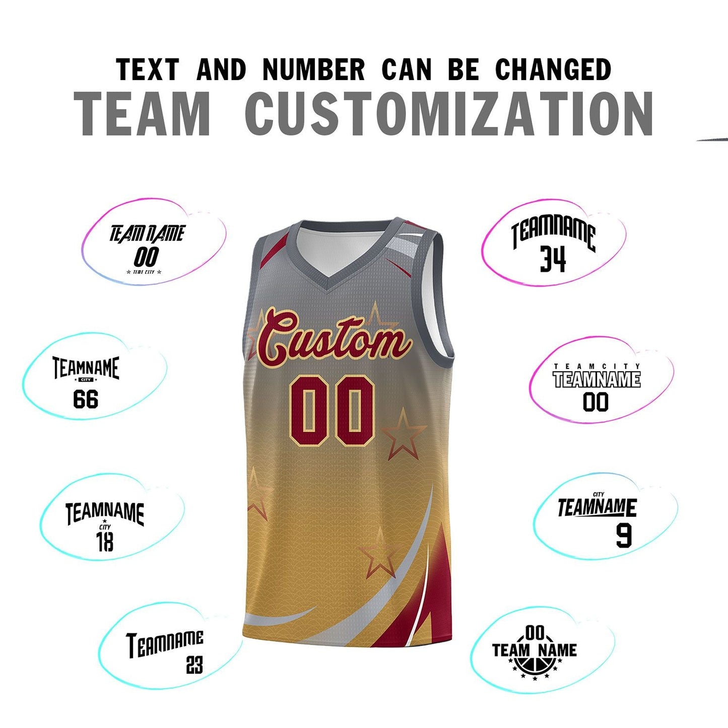 Custom Gray Old Gold Gradient Star Graffiti Pattern Sports Uniform Basketball Jersey Limited