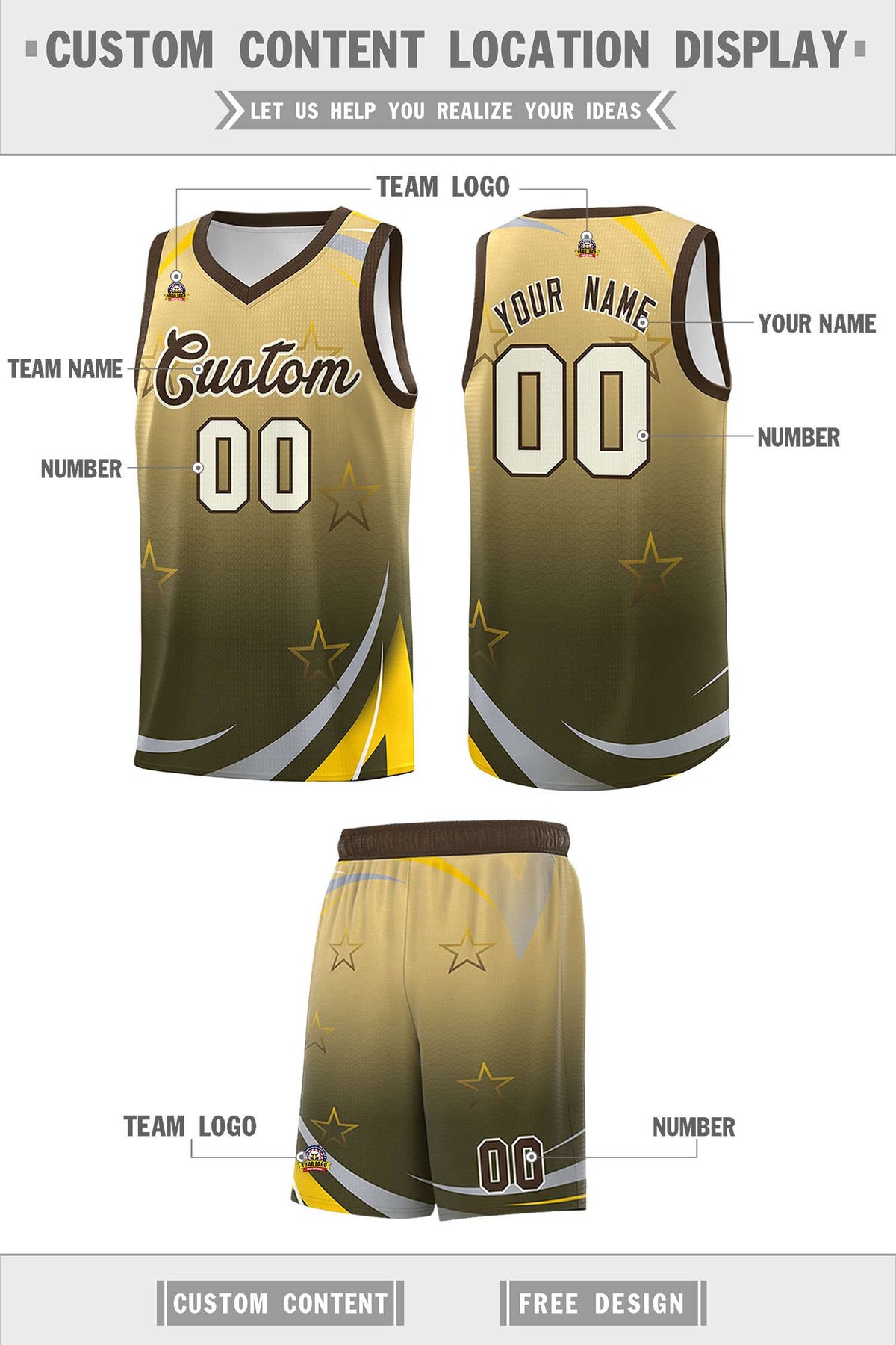 Custom Khaki Olive Gradient Star Graffiti Pattern Sports Uniform Basketball Jersey Limited