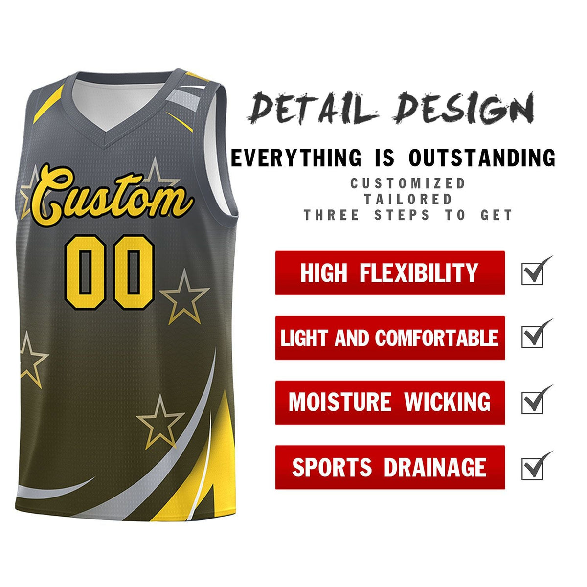 Custom Dark Gray Olive Gradient Star Graffiti Pattern Sports Uniform Basketball Jersey Limited