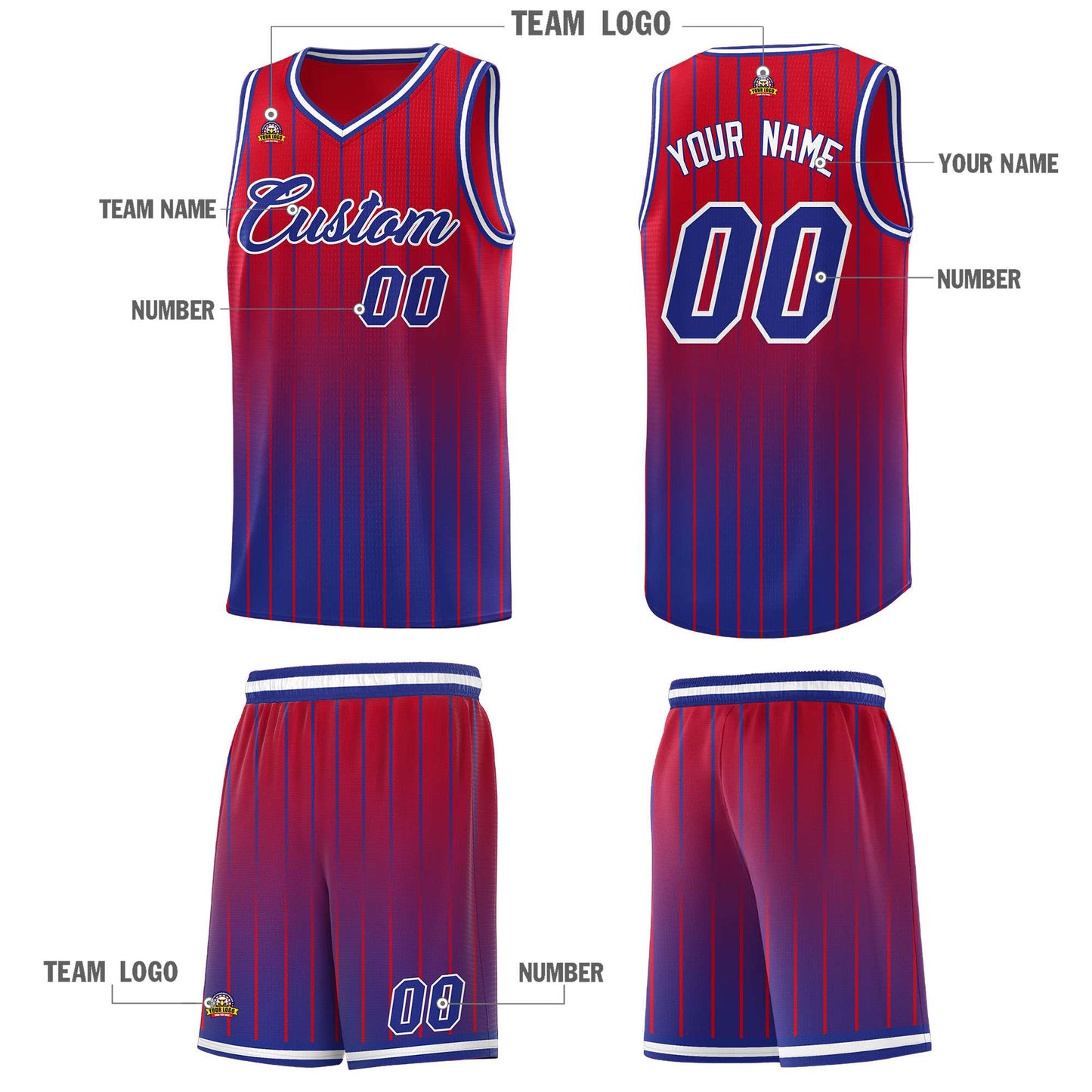 Custom Red Royal Gradient Fashion Sets Sports Stripe Uniform Basketball Jersey Limited