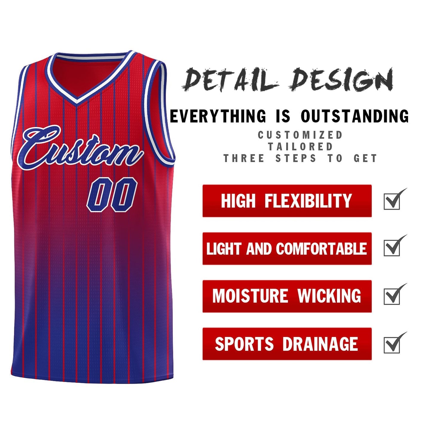 Custom Red Royal Gradient Fashion Sets Sports Stripe Uniform Basketball Jersey Limited