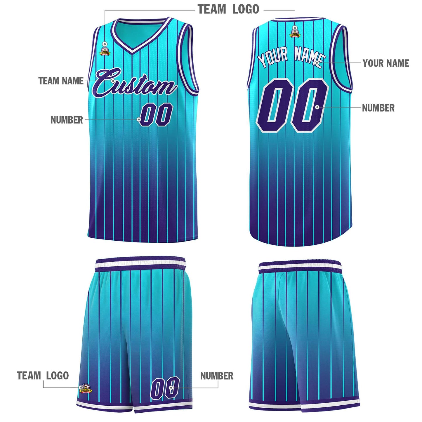 Custom Sky Blue Purple Gradient Fashion Sets Sports Stripe Uniform Basketball Jersey Limited