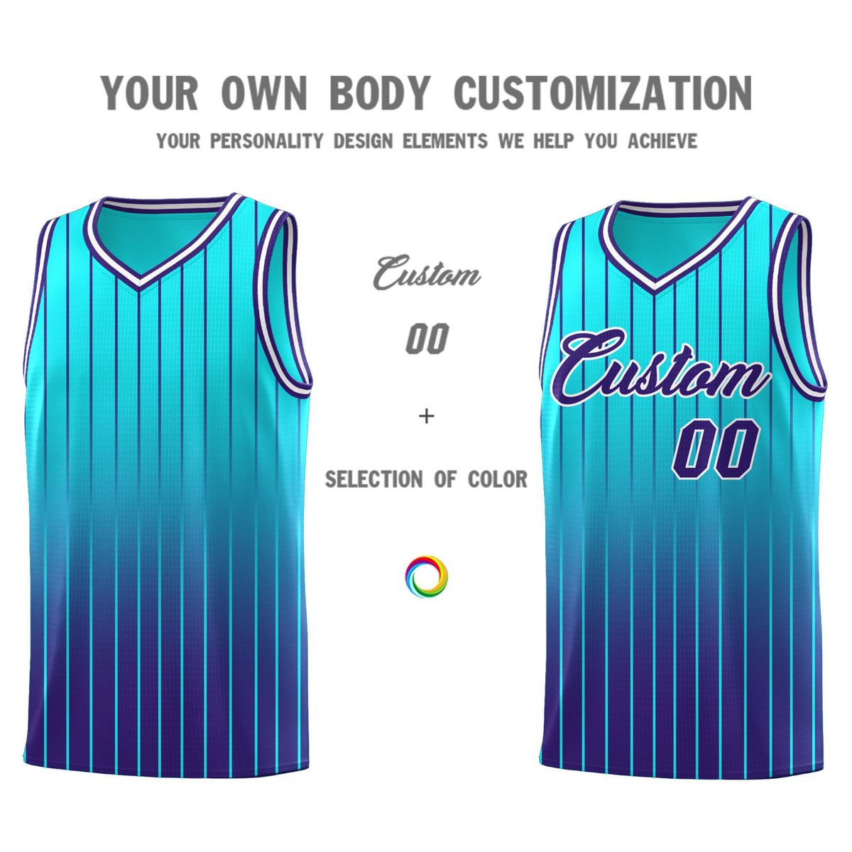 Custom Sky Blue Purple Gradient Fashion Sets Sports Stripe Uniform Basketball Jersey Limited