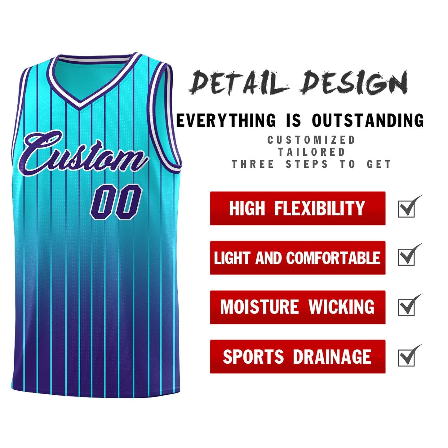 Custom Sky Blue Purple Gradient Fashion Sets Sports Stripe Uniform Basketball Jersey Limited
