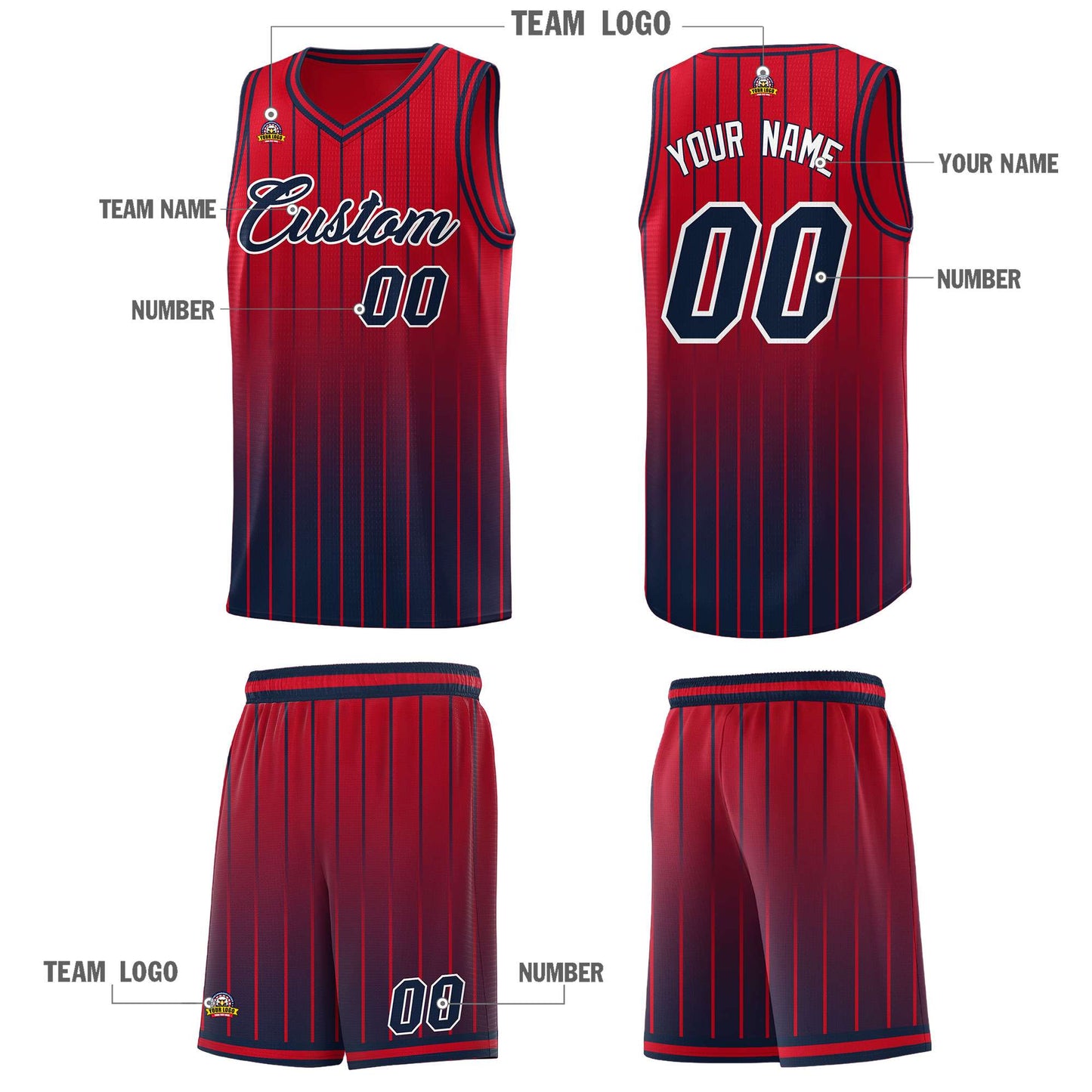 Custom Red Navy Gradient Fashion Sets Sports Stripe Uniform Basketball Jersey Limited
