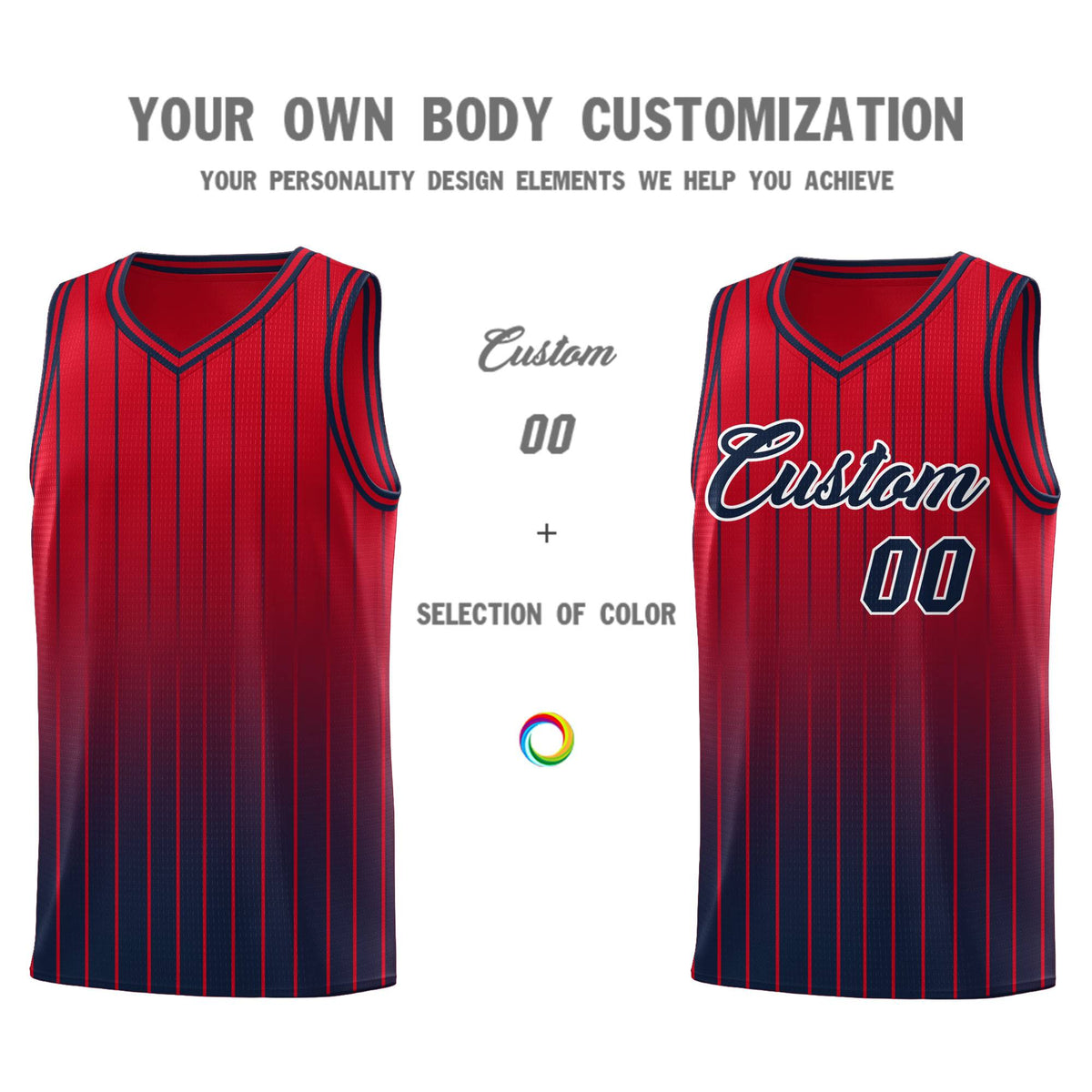Custom Red Navy Gradient Fashion Sets Sports Stripe Uniform Basketball Jersey Limited