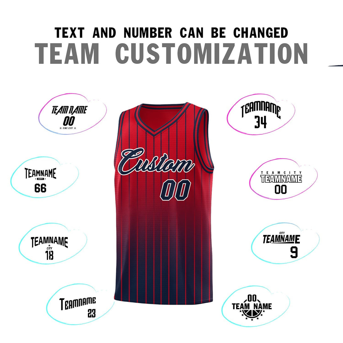 Custom Red Navy Gradient Fashion Sets Sports Stripe Uniform Basketball Jersey Limited