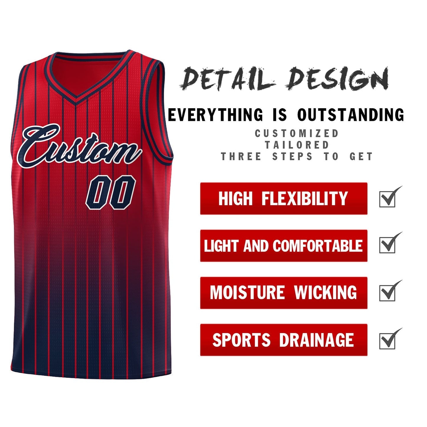 Custom Red Navy Gradient Fashion Sets Sports Stripe Uniform Basketball Jersey Limited
