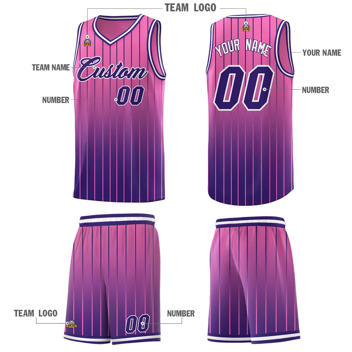 Custom Pink Purple Gradient Fashion Sets Sports Stripe Uniform Basketball Jersey Limited