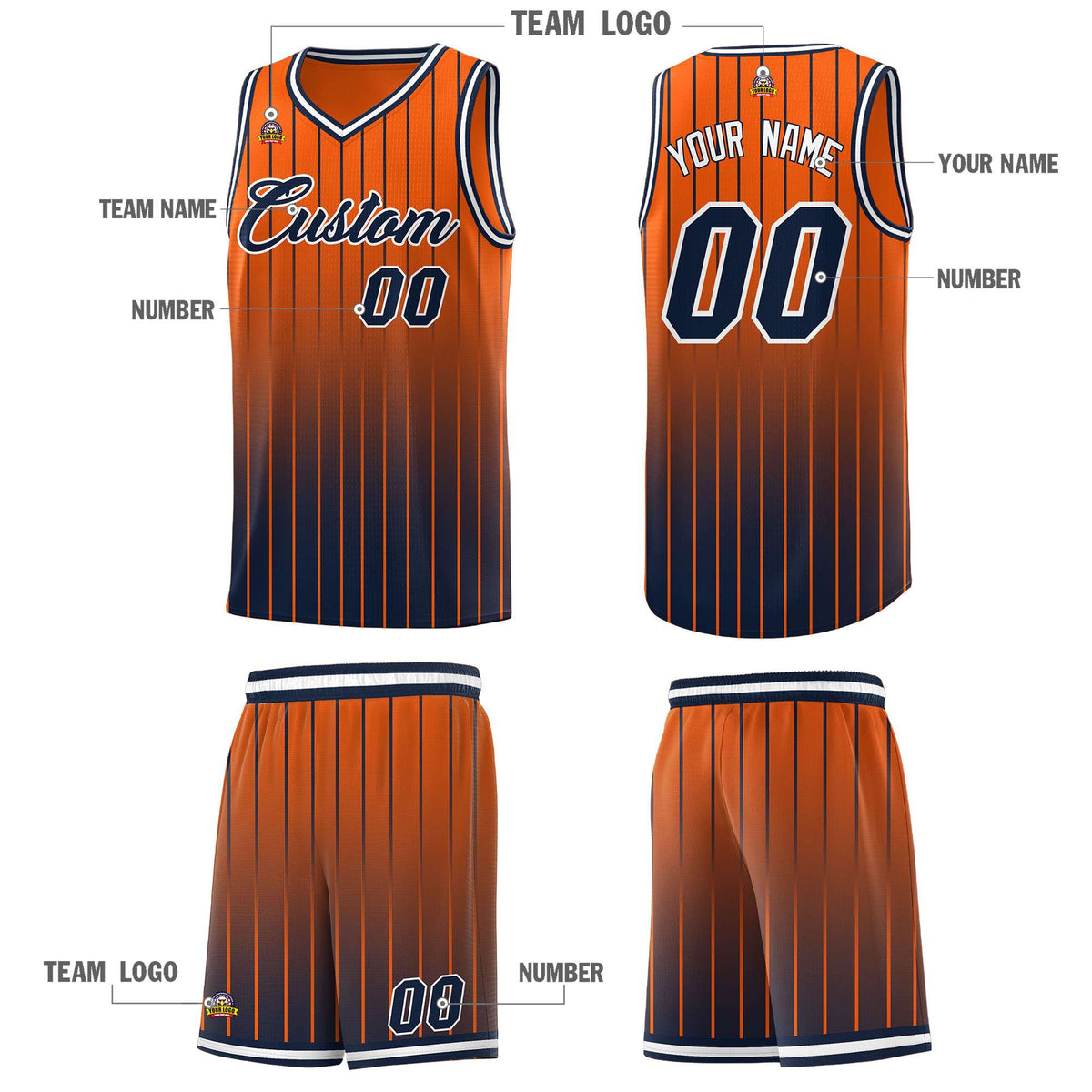 Custom Orange Navy Gradient Fashion Sets Sports Stripe Uniform Basketball Jersey Limited