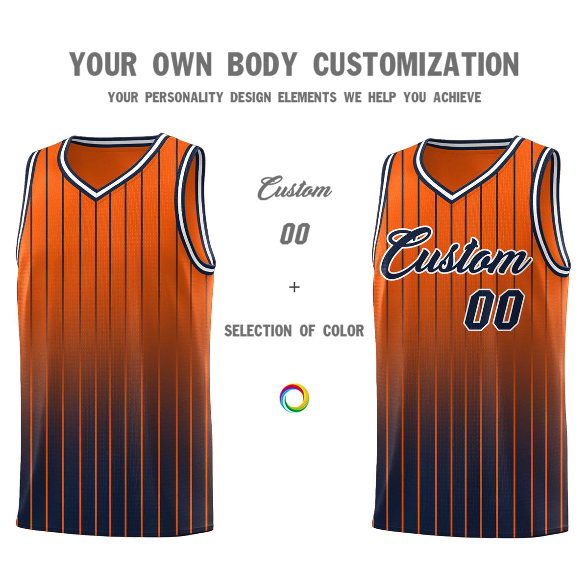 Custom Orange Navy Gradient Fashion Sets Sports Stripe Uniform Basketball Jersey Limited