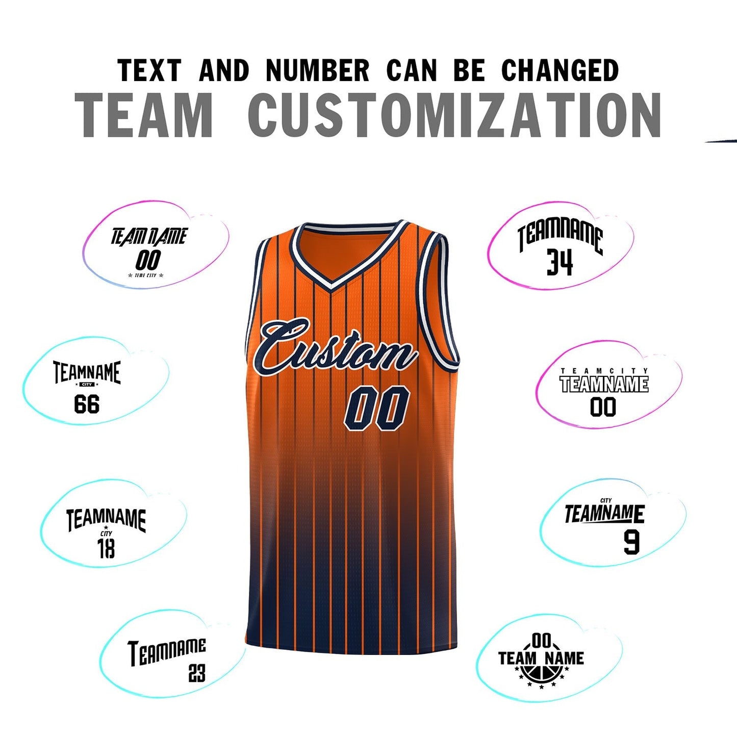 Custom Orange Navy Gradient Fashion Sets Sports Stripe Uniform Basketball Jersey Limited