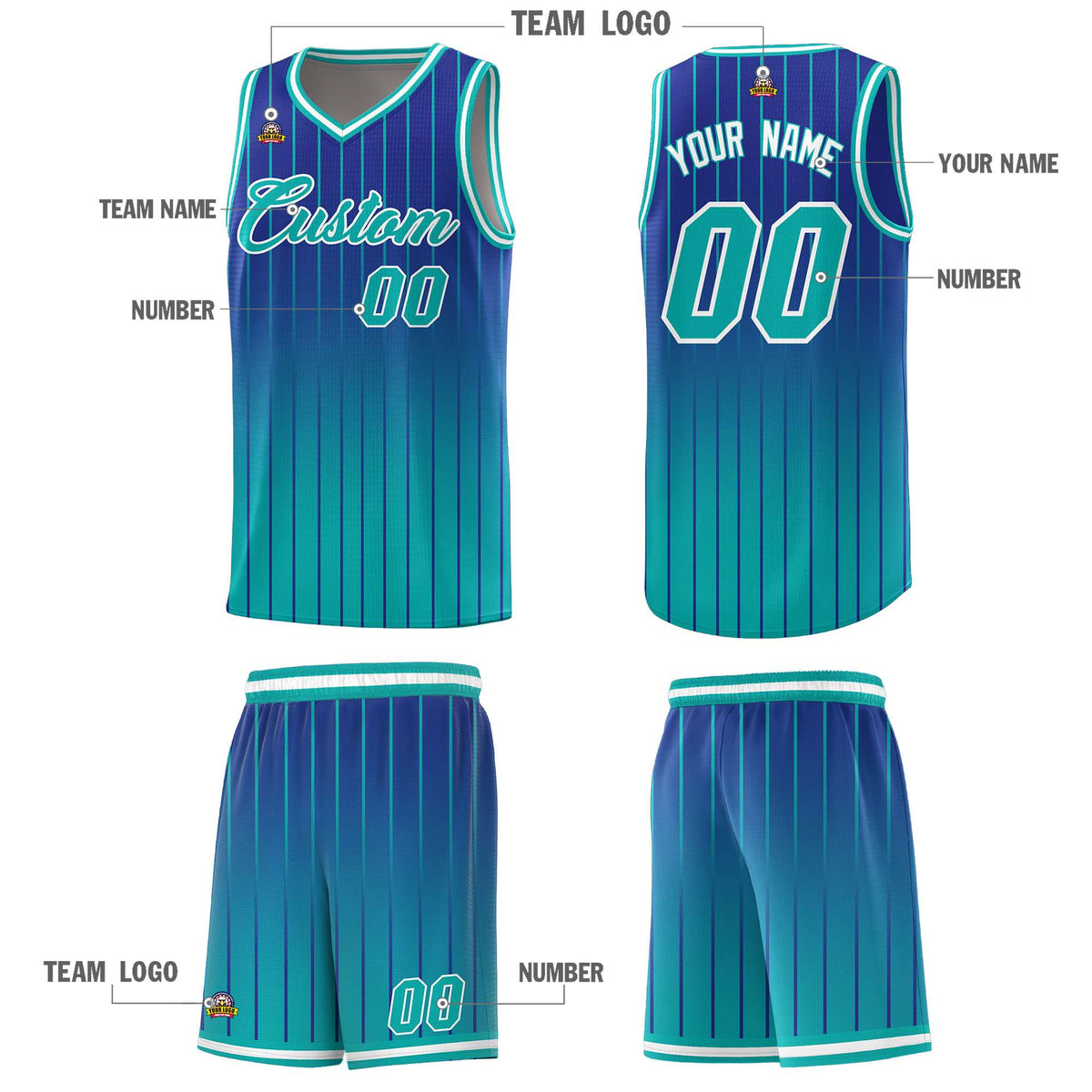 Custom Royal Bright Green Gradient Fashion Sets Sports Stripe Uniform Basketball Jersey Limited
