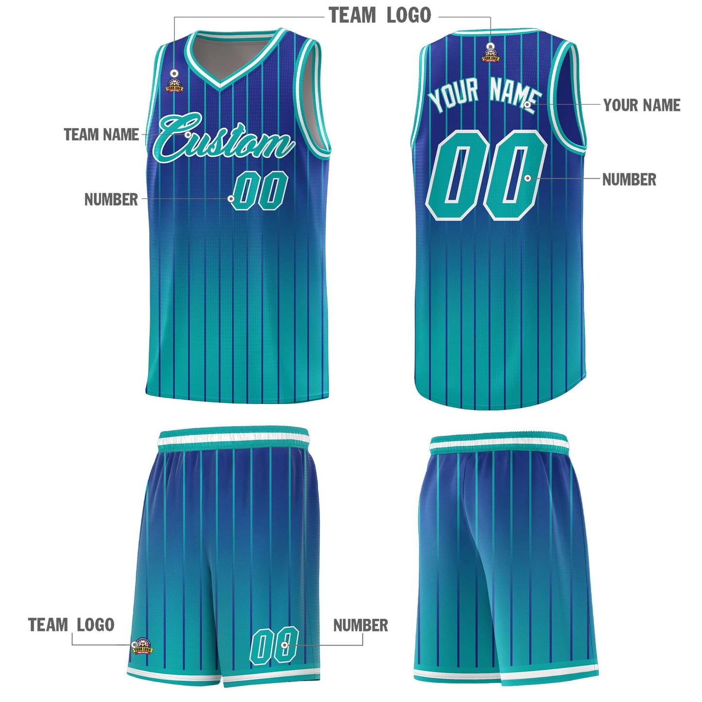 Custom Royal Bright Green Gradient Fashion Sets Sports Stripe Uniform Basketball Jersey Limited