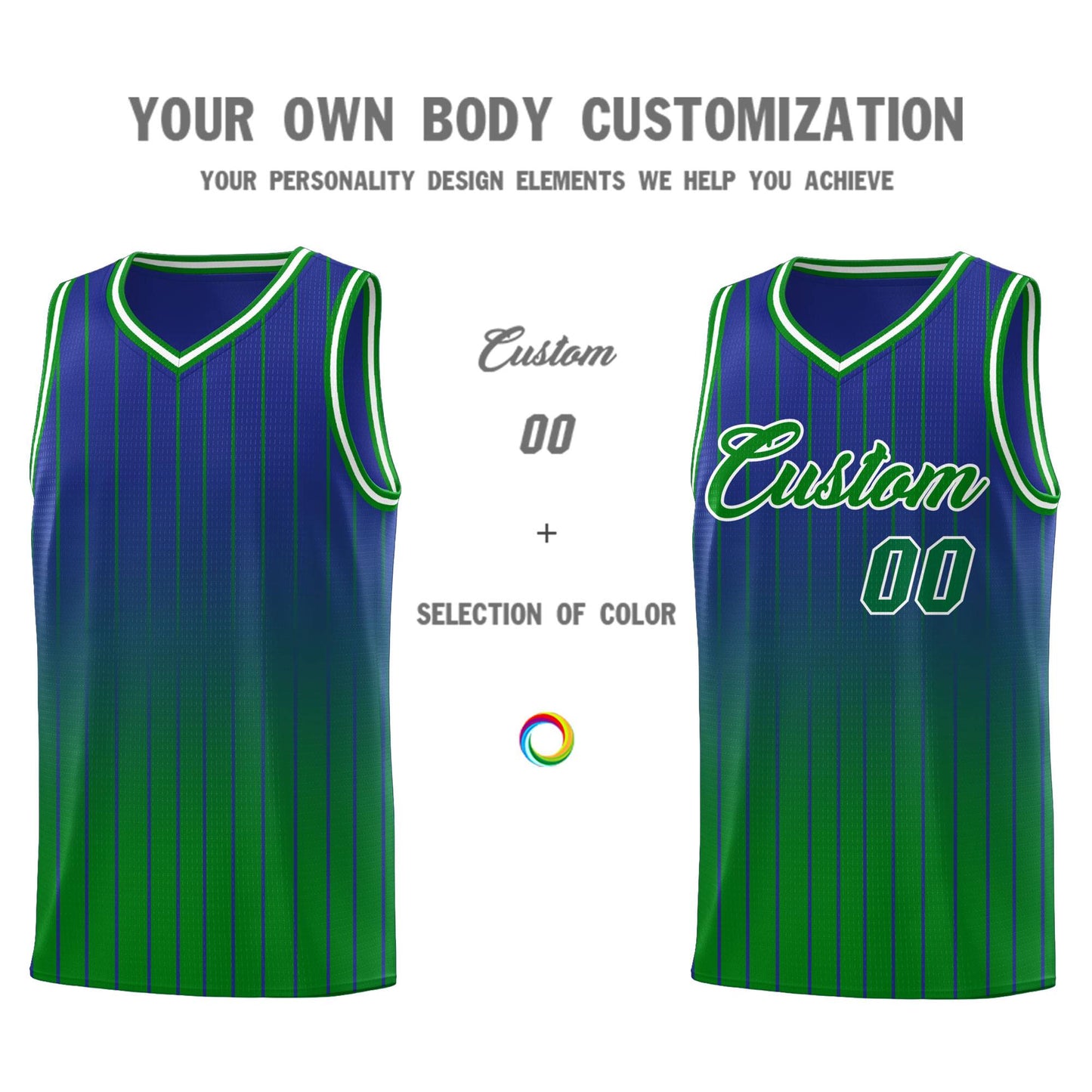 Custom Royal Green Gradient Fashion Sets Sports Stripe Uniform Basketball Jersey Limited
