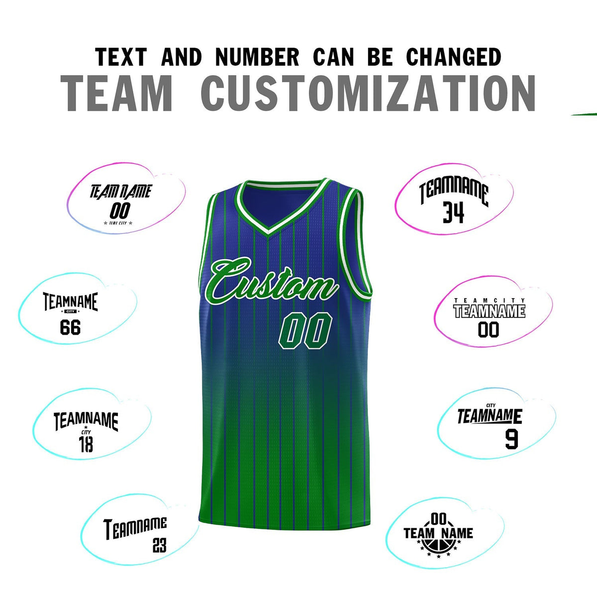 Custom Royal Green Gradient Fashion Sets Sports Stripe Uniform Basketball Jersey Limited