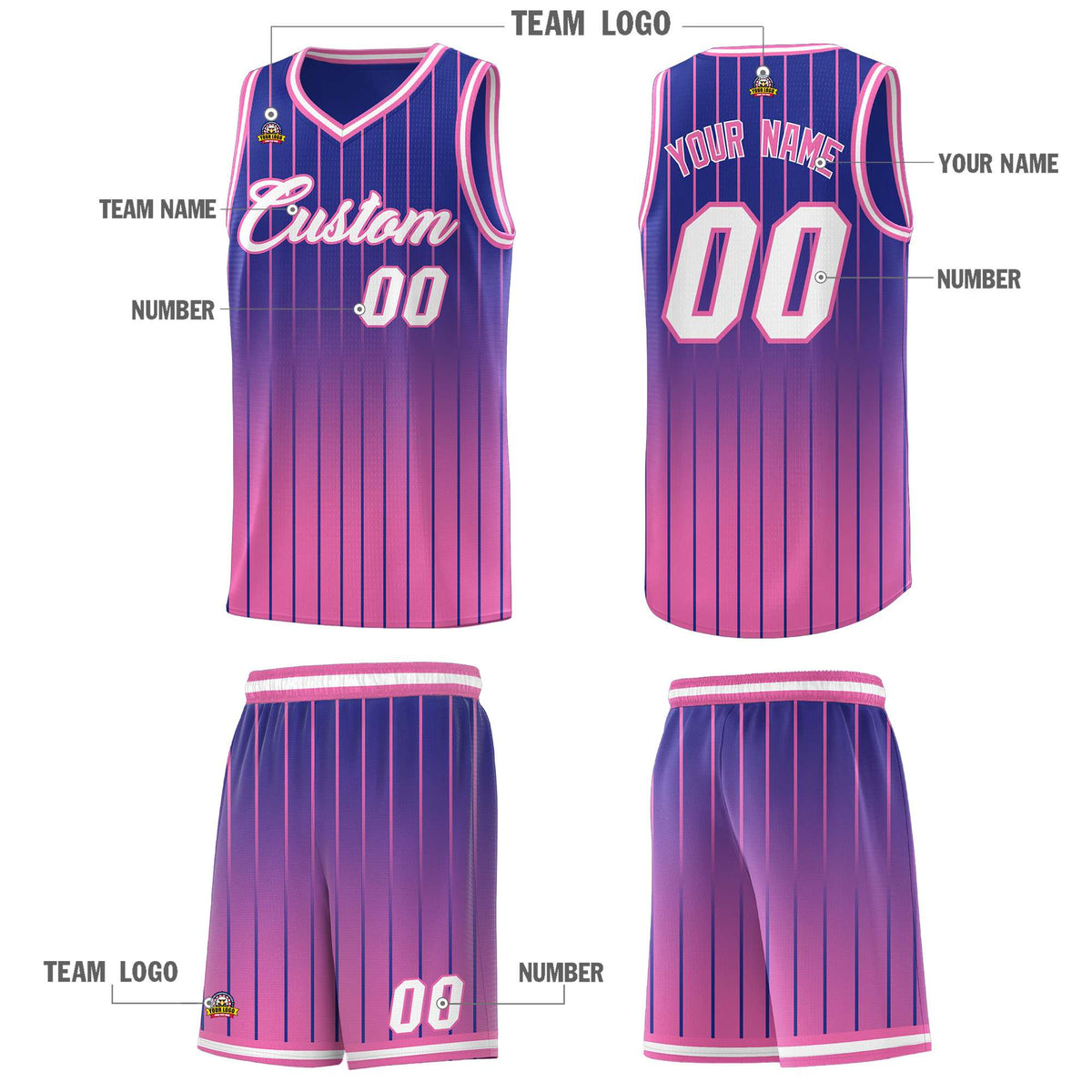 Custom Royal Pink Gradient Fashion Sets Sports Stripe Uniform Basketball Jersey Limited