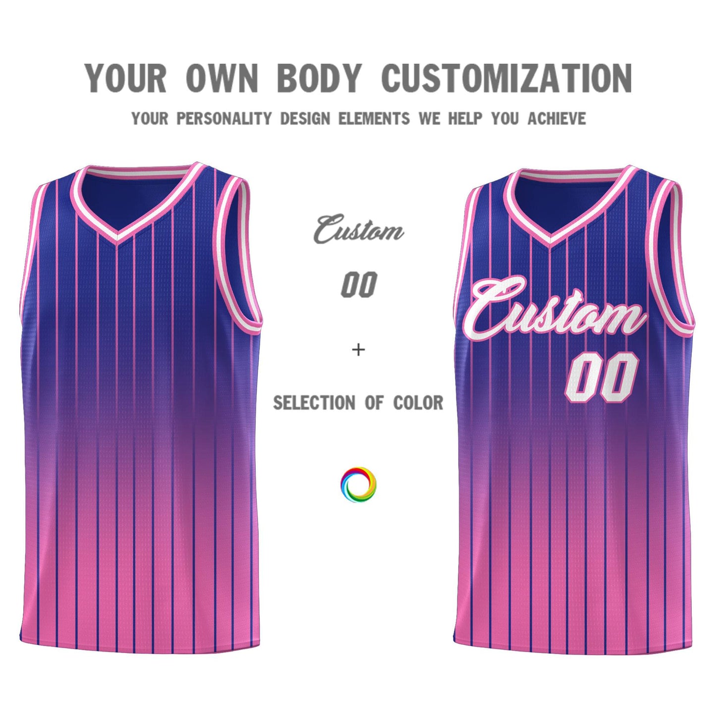 Custom Royal Pink Gradient Fashion Sets Sports Stripe Uniform Basketball Jersey Limited