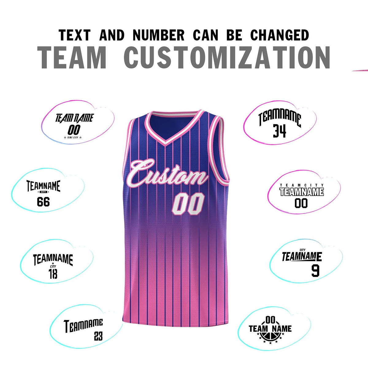 Custom Royal Pink Gradient Fashion Sets Sports Stripe Uniform Basketball Jersey Limited